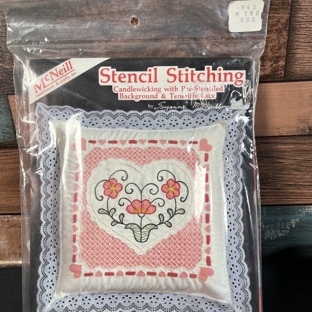 Vintage 1984 McNeill‎ Heart #5180 Pillow Stencil Stitching Candlewicking Kit
